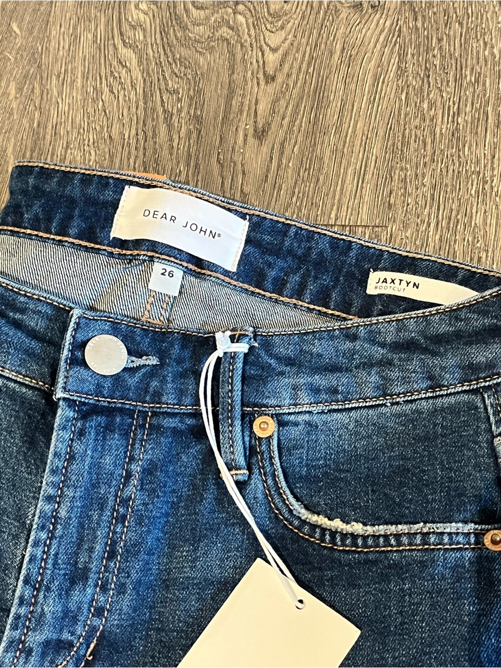 Dear John Jaxtyn Bootcut Jeans Sz 26 Dark Wash Raw Hem Stretch NWT ⭐️ - Picture 3 of 9